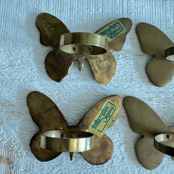 Mixed Set of Six Vintage Brass Butterfly Napkin Ring Holders - Picture 7 of 10